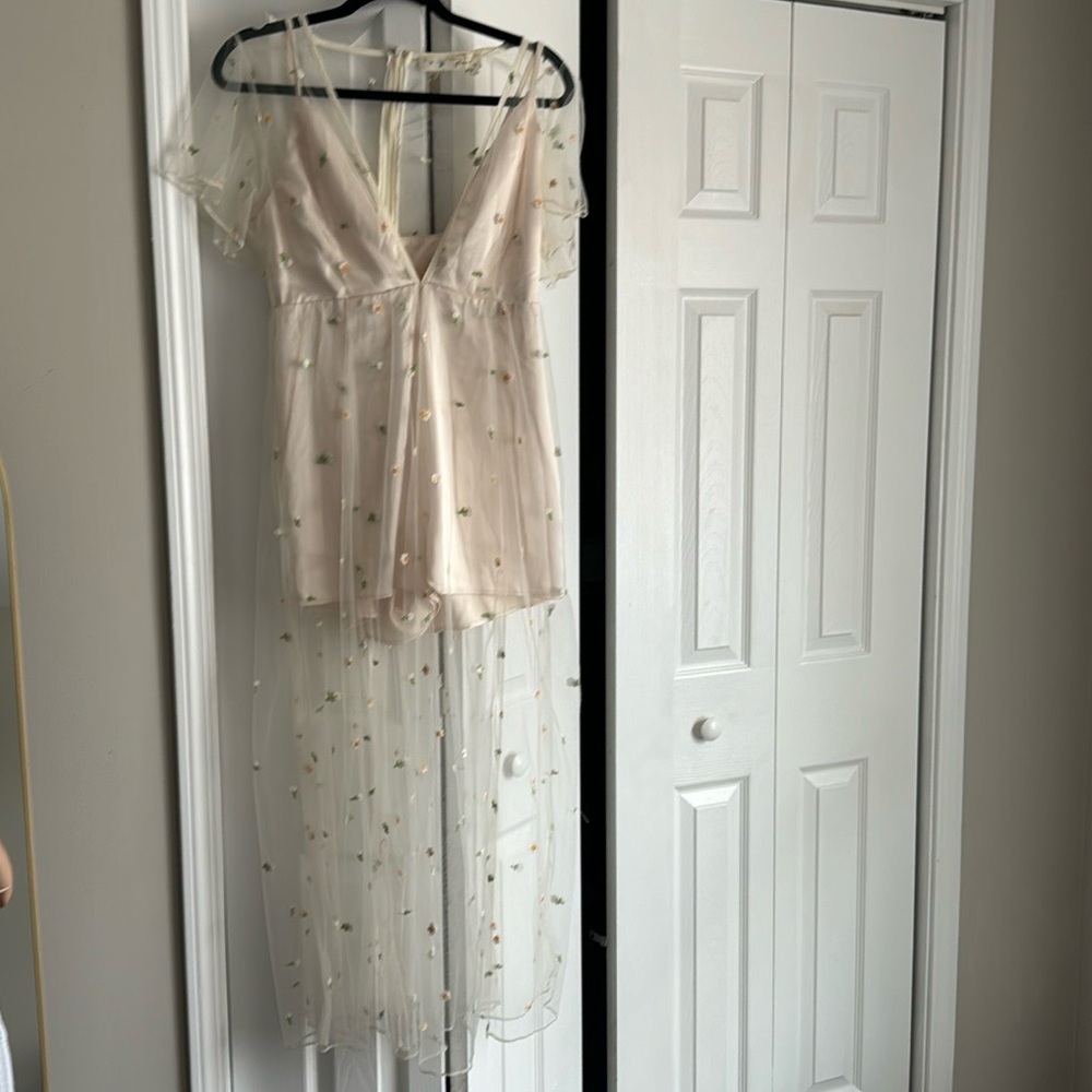 Lizard Thicket Satin Romper w/ tulle and floral details